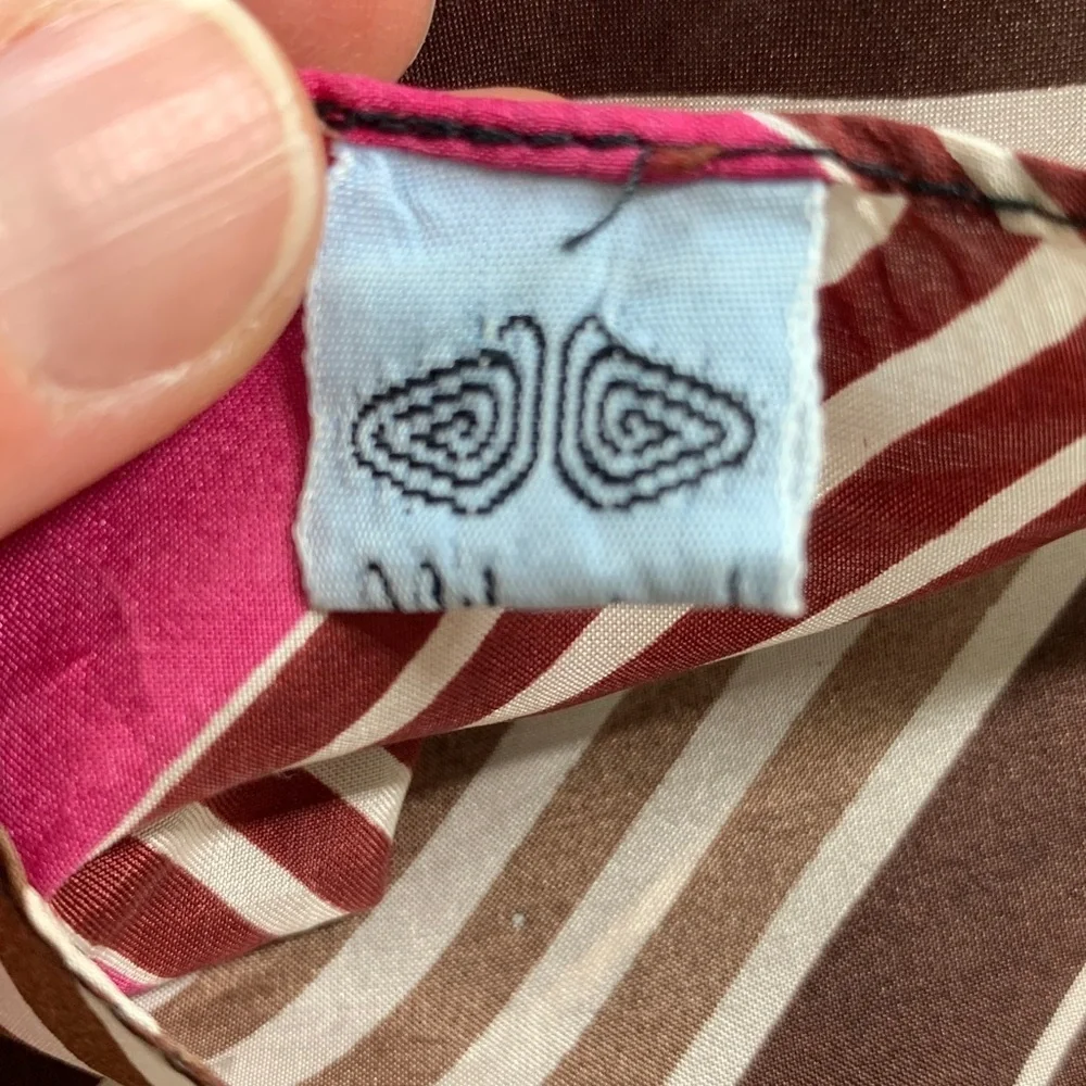 Milanowek Polish silk square scarf brown, pink, and white striped